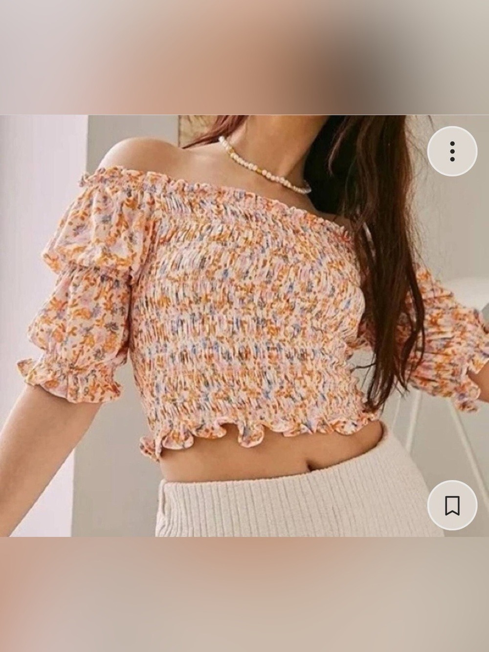 Urban Outfitters Smocked Floral Crop Top Off-Shoulder XS